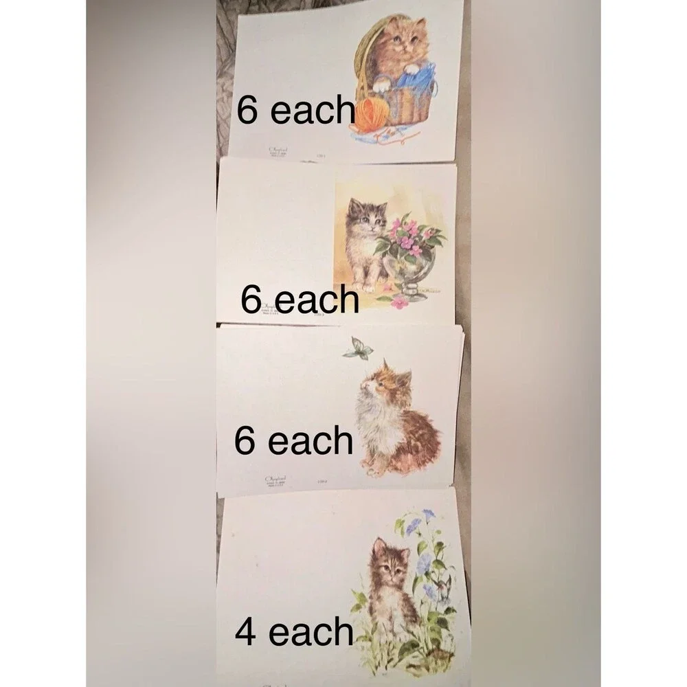 Vintage Stationary Kitten Cat Illustration Note Cards - Envelope 22 Count NOS